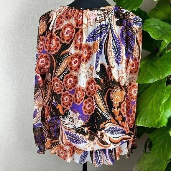 Sunny Leigh Women’s Boho Floral Paisley Blouse Top Orange Sequin Size Medium - Picture 4 of 11